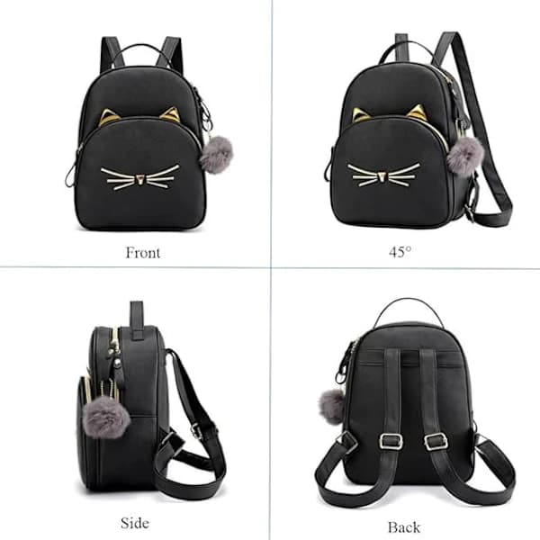 Cartoon Cat Mini Cute Backpack Handbag for Women Leisure Small Backpack Daypack PU Leather Shoulder Bag