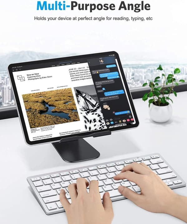 Justerbart nettbrettstativ i aluminiumslegering for iPad Pro Air Mini iPhone Samsung Tab, stabilt sammenleggbart, svart