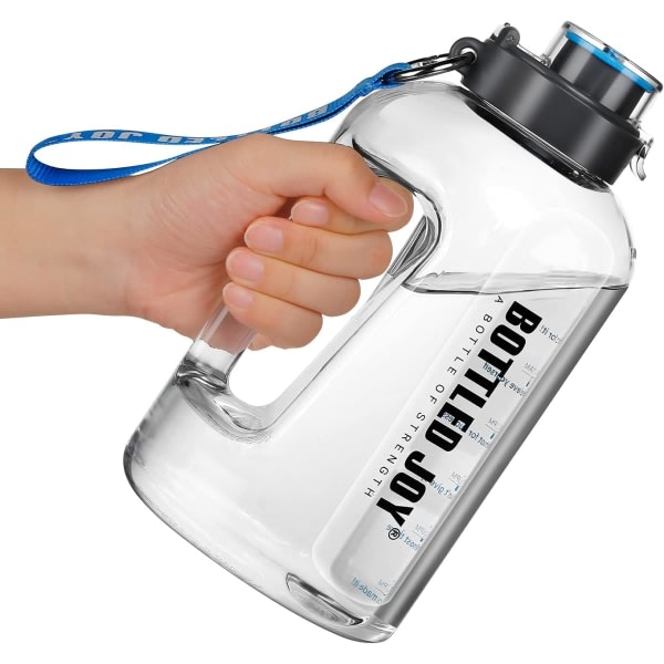 IC Vattenflaska med tidsmarkeringar, FLASKA JOY 1,5 liter sportvattenflaska med handtag Läcksäker Återanvändbar och BPA-fri, cap med rengöring