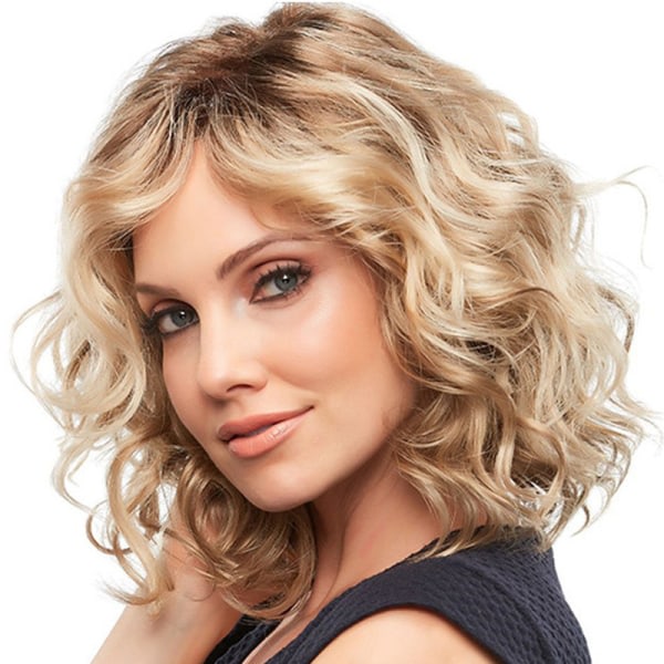 Kvindens pære blomst krøllet paryk blond _ mode krøllet paryk _ Kvin golden 35cm