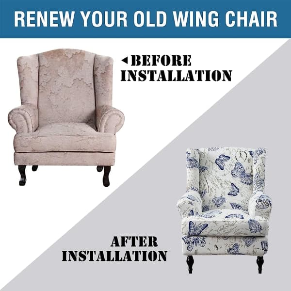 Wingback-fåtöljöverdrag i stretchspandex, möbelskydd, sofföverdrag, utskrift, vingrygg, fåtöljöverdrag, mjuk med E