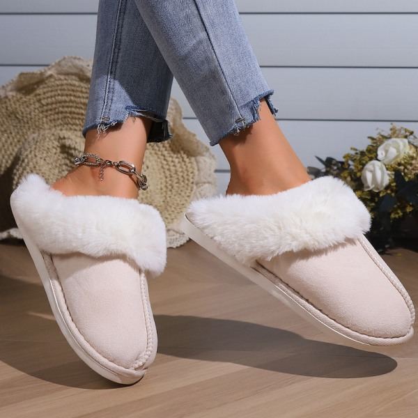 IC Vintervarma plyschtofflor för kvinnor Platta skor inomhustofflor Beige 38/39