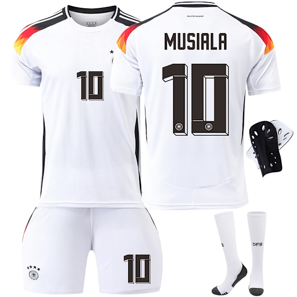 Tyskland Hjemme EM 2024 Fotballdrakt Barn Herre Kit Nr. MUSIALA Med sokker+beskyttelsesutstyr With socks+protective gear XS