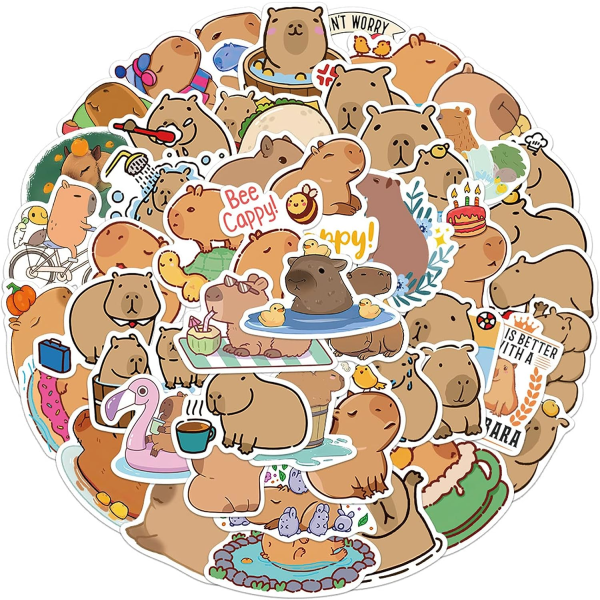 IC Roliga Capybara Gifts Stickers Pack 50st, söta djurdekaler for barn Tonåringar Vuxna Glueewee Kawaii