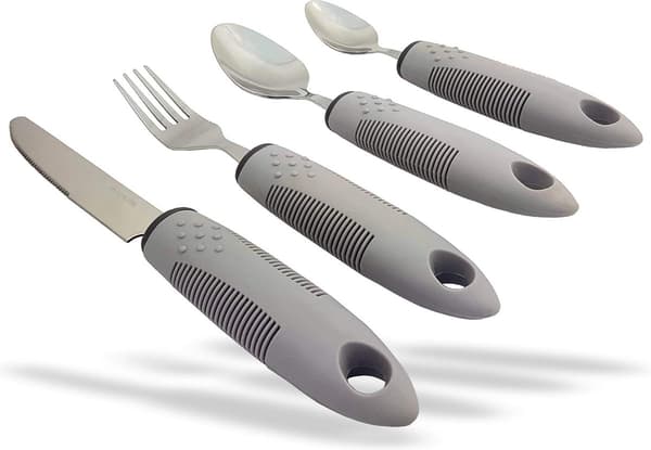 Komfortable bestikk for funksjonshemmede - grå, for skjelving, revmatisme, eldre og funksjonshemmede