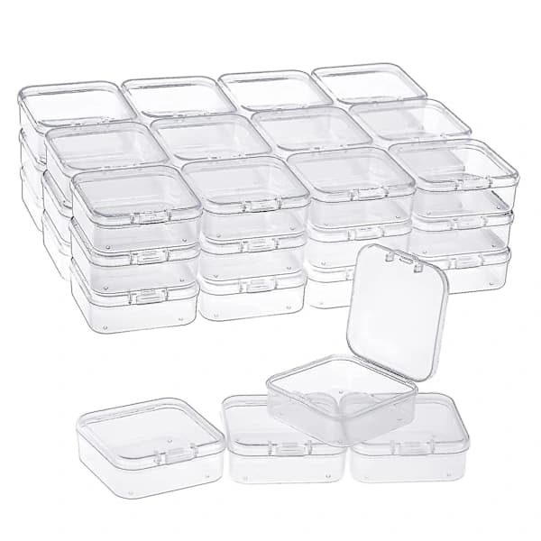 40-pack Clear Plastic Storage Boxes with Hinged Lids for Small Items, Diamond, B-xx