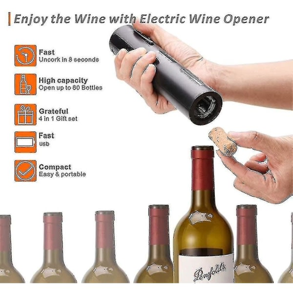 Elektriskt set, 5-i-1 elektronisk vinöppnare, laddningsbar automatisk vinflaska