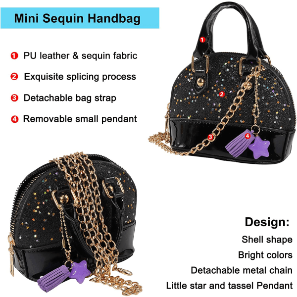 IC Paljetter Handväskor Mini Princess Handväska Skalformad Crossbody-väska