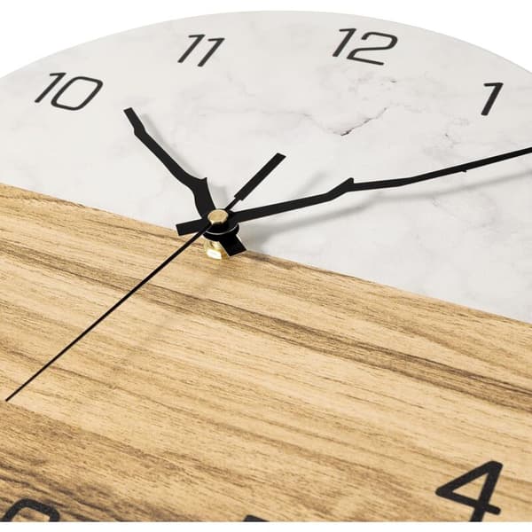 Modern Metall Väggklocka, 30cm Stor Marmor Träklocka, Tyst Icke Tickande för Vardagsrum, Sovrum, Kök, Hem, Kontor