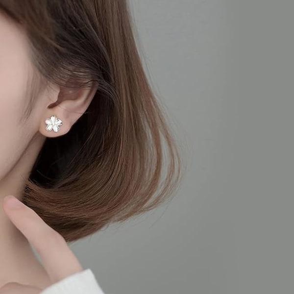 IC 925 Sterling Sølv Plum Flower øreringer for kvinner Flickor Crystal Flower ører