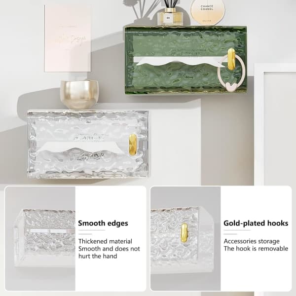 IC Genomskinlig Vävnadslåda med Vertikala Ränder, Hållare för Tissue Box Set, Vardagsrum Sovrum Badrum Hushållsvävnad Box (Vit, Liten)