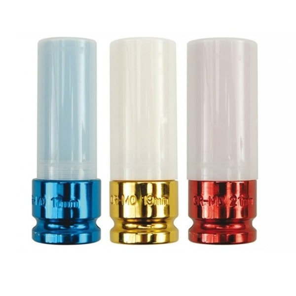 IC-sokkelisetti alumiinivanteille, 3 kpl, 17 mm/19 mm/21 mm, 1/2\" ja 85 mm sokkelipituudelle