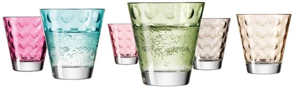 Leonardo Optic dricksglas set om 6, 220 ml färgade vattenglas med präglade prickar, diskmaskinssäkra, flerfärgade glas för vardagsbruk