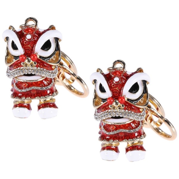 2 stk kinesiske lejonformede anheng Kreativ Rhinestone Nøkkelring Legering anheng Rød IC