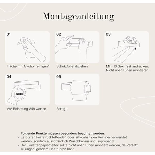 Toalettpapirholder uten boring, selvklebende, svart, moderne design