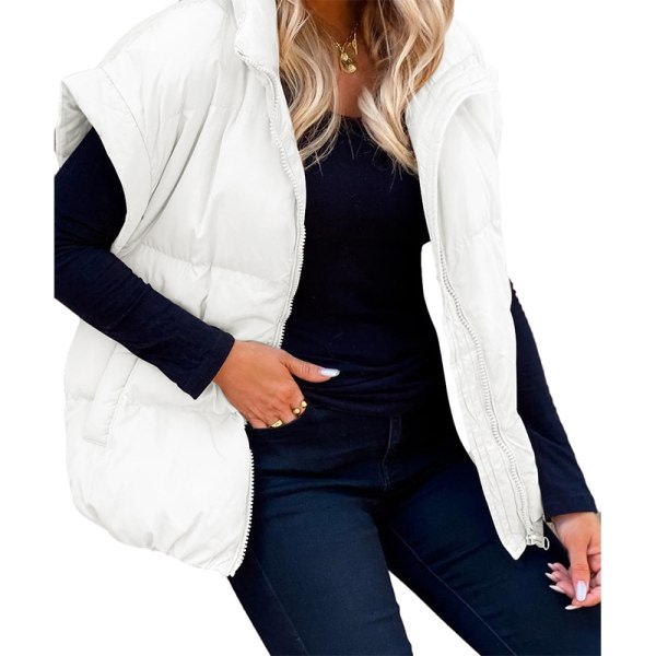 Stativkrave Vinterjakke til Kvinder Let Oversized Puffy Vest Hvid S