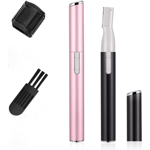 2-i-1 elektrisk øjenbryns trimmer til kvinder - præcisions barbermaskine - mini barbermaskine - batteridrevet lille ansigtshår fjerner med kam (rosa, sort)