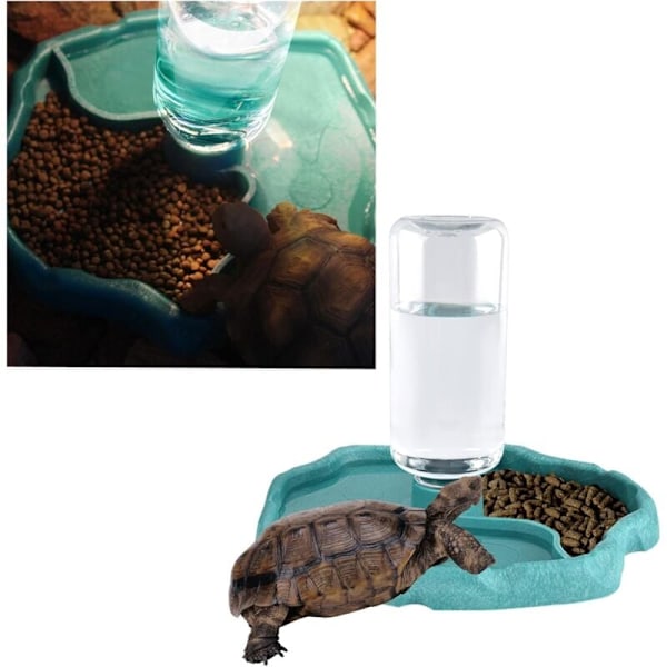 Reptil Vanddispenser, 2 i 1 Anti-Overløbs Foderdispenser Skål, Plastik Foderskål til Skildpadde Gekko - Blå