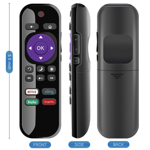 Ny erstatningsfjernkontroll kompatibel med Roku Express, kompatibel med Roku Premiere med Amazon Hulu Sling Netflix-nøkkel