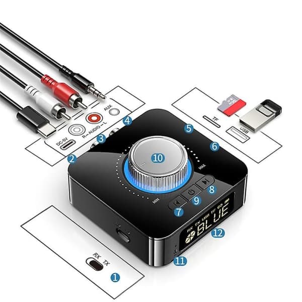 Bluetooth-modtager sender lyd stereo 3,5 mm ekstra RCA trådløs lydadapter