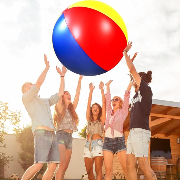 XXL oppustelig badebold, blød PVC med håndpumpe, 100 cm, til børn og voksne, pool, strand og sommerfester, blå gul rød