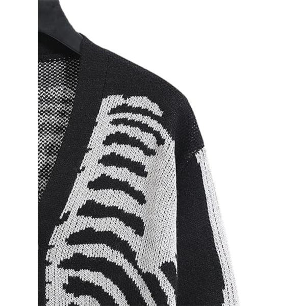 Mäns print långärmade koftatröjor V-hals ytterkläder Black&Khaki S