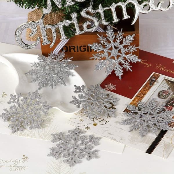 IC 24 stk. Glitter Snefnug Plast Jul Sølv