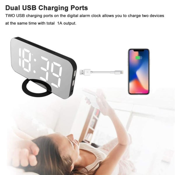 IC Digital vækkeur, stor LED-skærm med dobbelt USB-opladningsporte, automatisk dæmpningstilstand, enkel snooze-funktion - Hvidt lys
