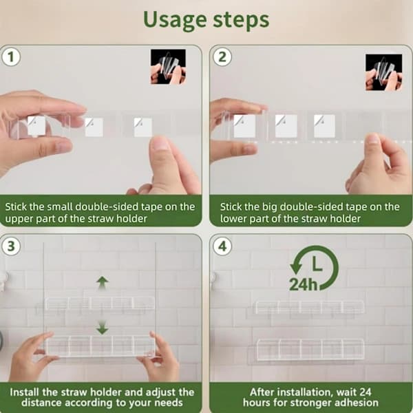 Strong Grip Cabinet Door Straw Holder Clear Acrylic Space-Saving Organizers