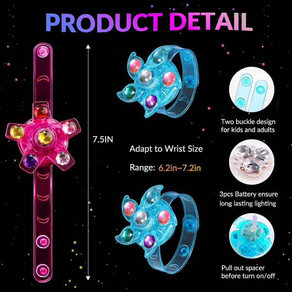 IC 24-pak LED Light Up Fidget Spinner Armband Party Favors for barn 4-8 8-12, Glow in The Dark Festtilbehør, Pinata Goodie Bag-stoppere