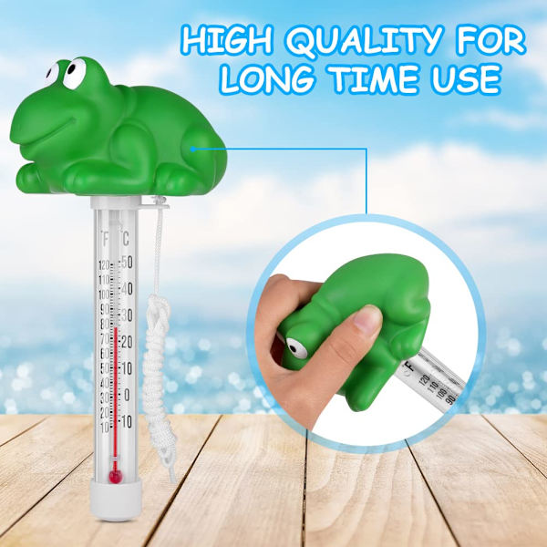 Flydende pooltermometer, pooltermometer, flydende termometer med snor, pooltermometer til udendørs/indendørs spabade, pools, badekar, akvarier, frø Frog