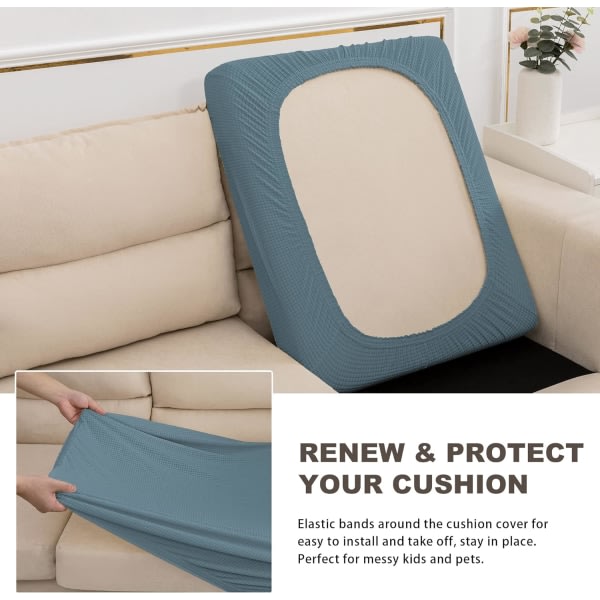 IC Vattentät soffsätes cover, sätesbyte för möbelskydd, mjuk och flexibel med elastisk botten (liten, gråblå)