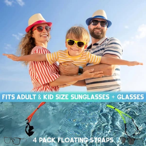 4-pack flytande solglasögonremmar – justerbar flytande glasögonhållare för vatten