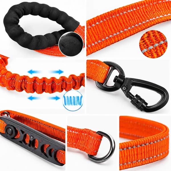 Hundetrenerbånd, elastisk støtdempende og flokefri, 1,9 m, for store hunder opp til 49,9 kg, oransje