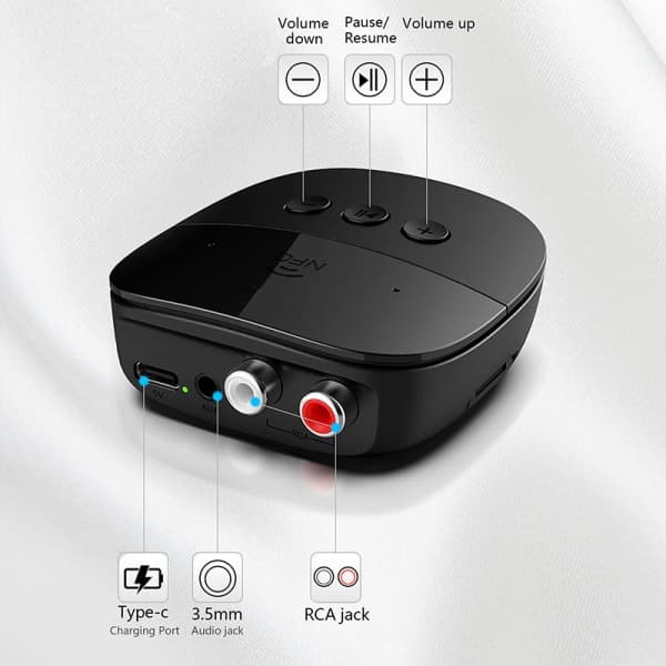 IC Bluetooth 5.2 -vastaanotin RCA 3,5 mm AUX USB Stereo NFC Langaton