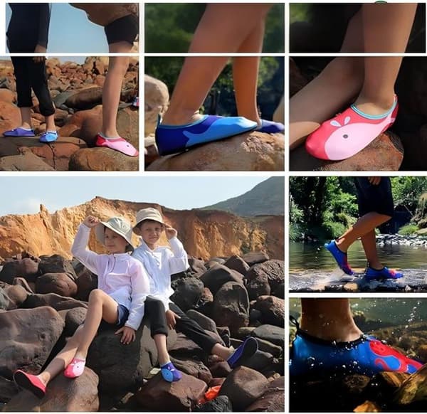 Vattenkor för barn, ovandel i ventilerande Lycra, halkfri gummisula, lätta barfotaskor för strand och pool, storlek L 28-29