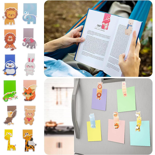 Magneettiset kirjanmerkit Värikkäät, 14 kpl Magneettiset kirjanmerkit, Kirjanmerkit, Magneettiset sivuklipsit, Sivumerkit, Kirjanmerkit, Lapset, Z Eläimet Z animals