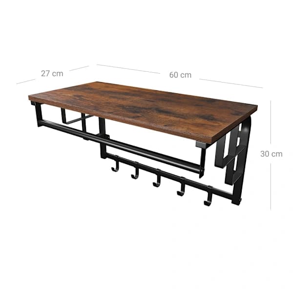 Hattehylde med tøjstativ i industrielt design - Brun/sort