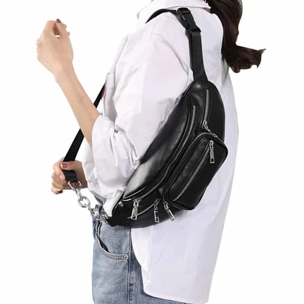 Sort Taljetaske Mavetaske Bumbag Cross Body Taske Læder Sort sort black