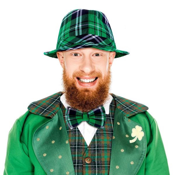 IG St Patrick's Day Grön pläd hatt och fluga Irish Party cap