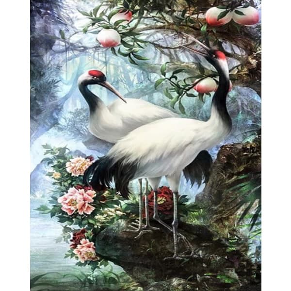 Diamond Painting Broderi 5D Målning Röd Krönt Kran 30 x 40 cm