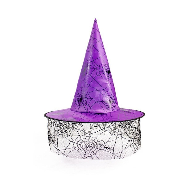 Halloween-hatt lysande häxhatt festdekoration spindelnät trollkarlhatt pumpa varmstämpling svart häxhatt MJ51 Purple 7 One Size