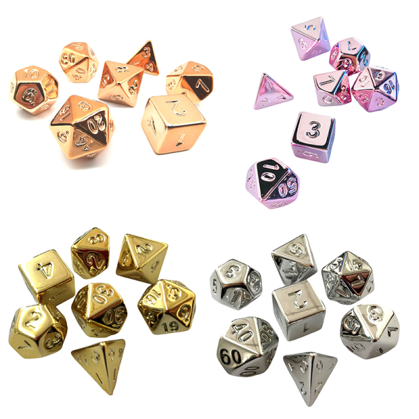 7 stk/ sett gullbelagte terninger D&D COC terningbrettspill Champagne gull 7-delt sett