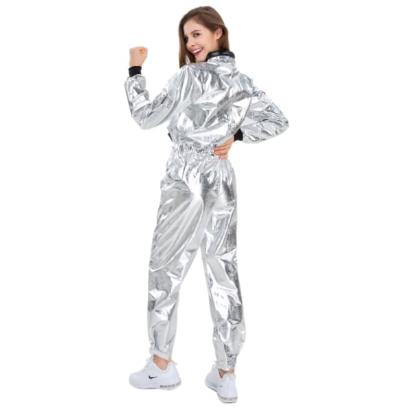 Jumpsuit för vuxna astronautkostym Silver rymddräkt för män med broderade lappar och fickor women XL