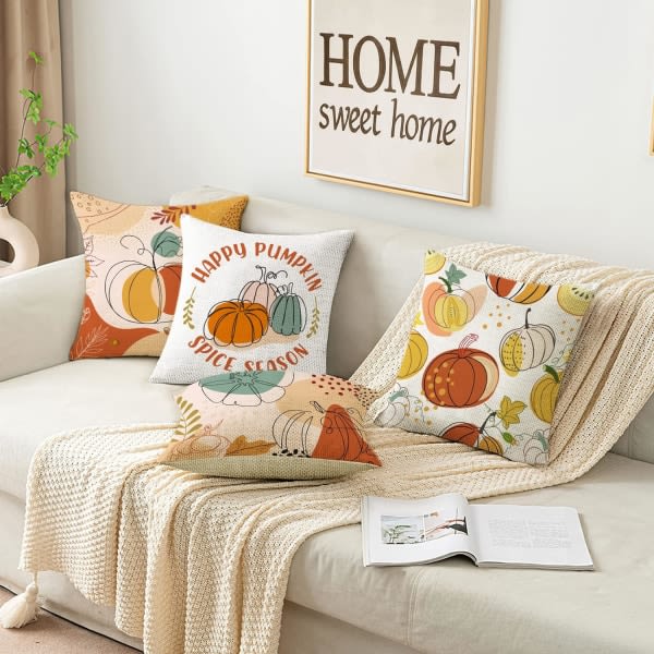 IC Boho høstpumpa dekorative putetrekk 18 x 18 tommer sett med 4, Boho abstrakt pumpa lønneblader Thanksgiving