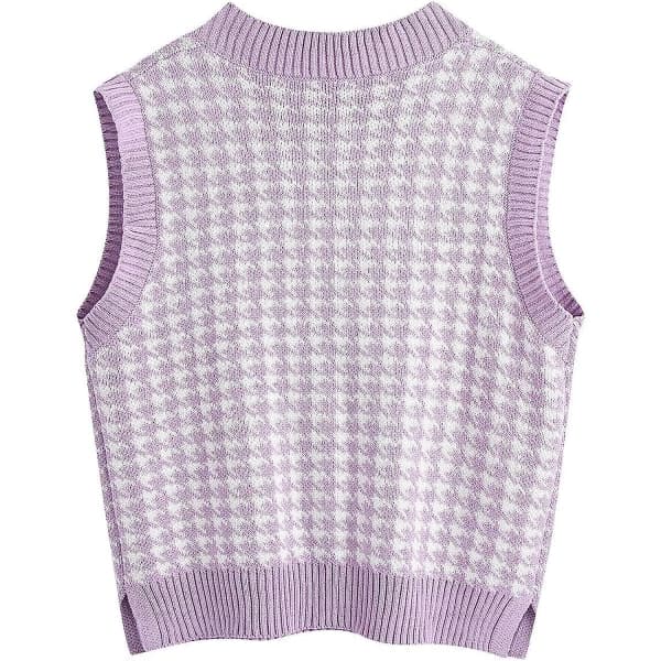 IC Kvinders Houndstooth Mønster Strikket Trøje Vest Ærmeløs Løstsiddende