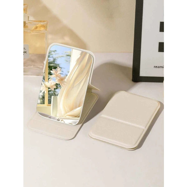 1 pc Portable Foldable Makeup Mirror - Compact Handheld Cosmetic Mirror (Travel/Dorm/Stocking Stuffer) white white