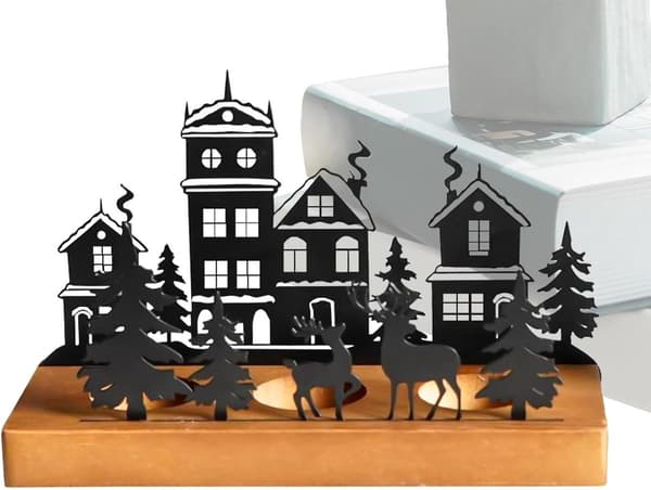 Julelysestake, svart metall og tre, juletredesign, rustikk juleborddekorasjon for spisestuer, liten
