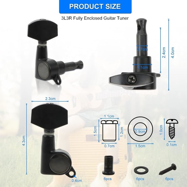 IC 6 stk Gitarrstemmemaskinplugger, 3L3R Gitarrstemmeplugger Stemmeplugger Nøkler Plugger Hoder for elektrisk gitar