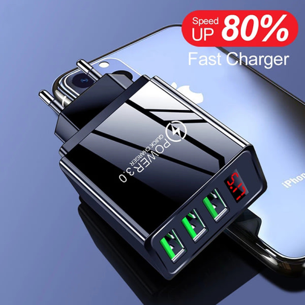 IC Snabbladdning 3.0 USB-laddare Digital Display Snabbladdning Svart EU
